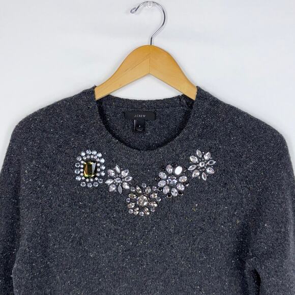 J Crew Women's Preppy Bejeweled Lambswool Blend Sweater Small Gray - Picture 3 of 13